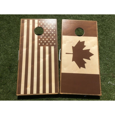 Stained American Flag Canadian Flag 10 Piece Cornhole Set