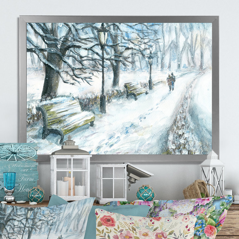 Winter Park At Christmas - reproduction de cadre flottant sur toile, H 8 po x l 12 po x P 1 po, Cadre photo argenté