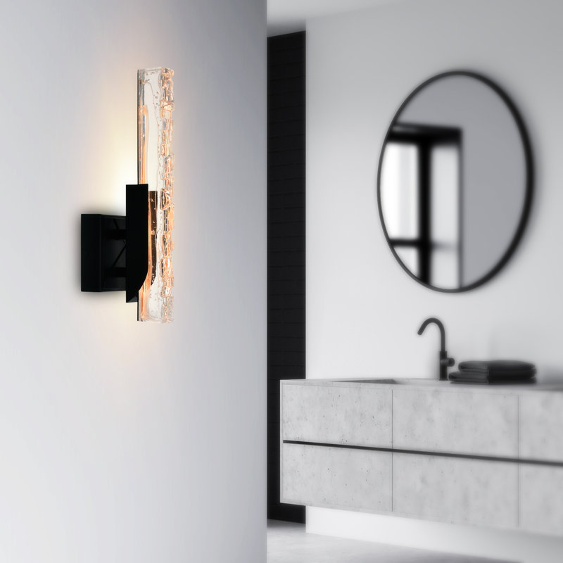 Integrated LED 5" Black Modern Wall Light with Handmade Textured Glass for Living Room Hallways Entryway Bedroom, Black