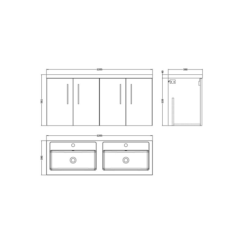 1205mm Double Bathroom Vanity with Drop In Polymarble Basin, Midnight Blue