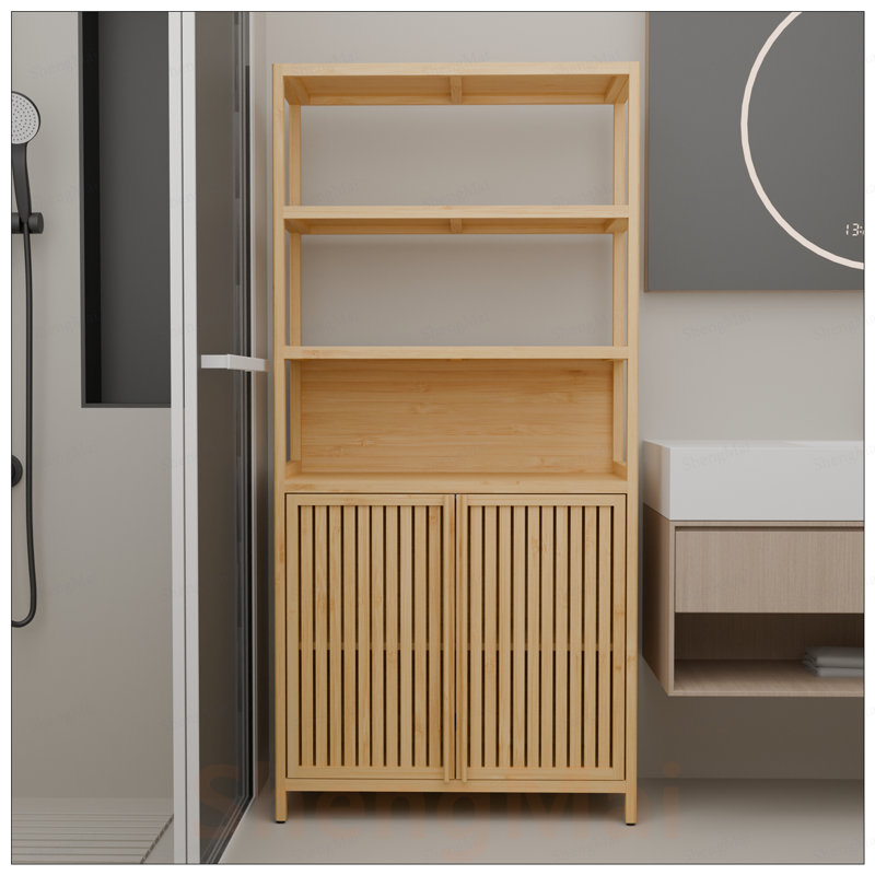 Grand support de rangement multi-scène haute capacité à deux portes, parfait pour la salle de bain et l'organisation à la maison