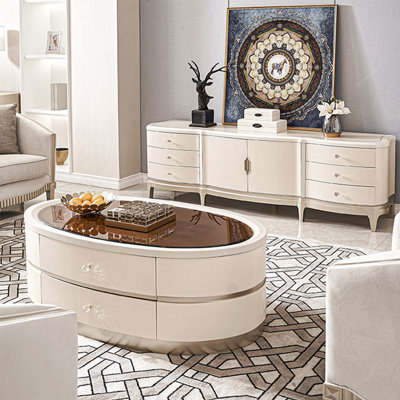 Meuble télé et table basse à coins arrondis