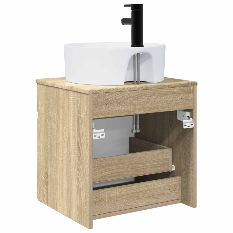 Single Bathroom Vanity with Ceramic Basin, Sonoma Oak