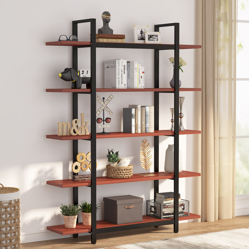 Aadrit 119.9 cm W Etagere Bookcase, Cherry/Black