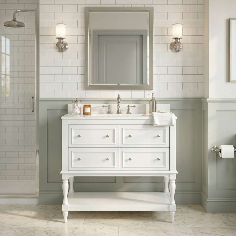 Ensemble de meuble-lavabo autoportant 36 po avec lavabo encastré en céramique 36 po blanc 4 tiroirs avec cadre en bois massif