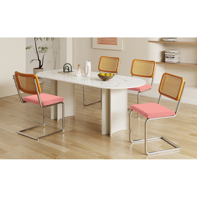 Ajka 19.5'' H Tufted Upholstered Metal Side Chair, Pink, Natural/Silver