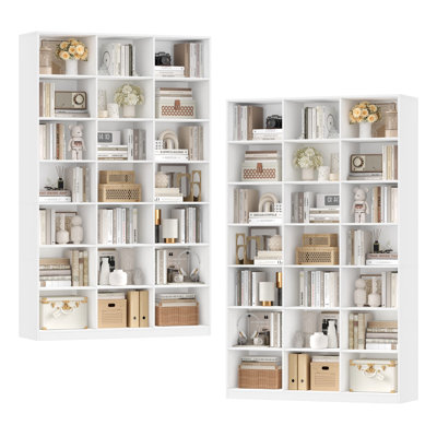 86"H 7-Tier Standard Wood Storage Bookcase (Set of 2)
