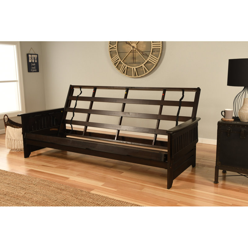 Stratford Queen 87'' Faux Leather Futon And Mattress, Oregon Trail Saddle Faux Leather, Espresso