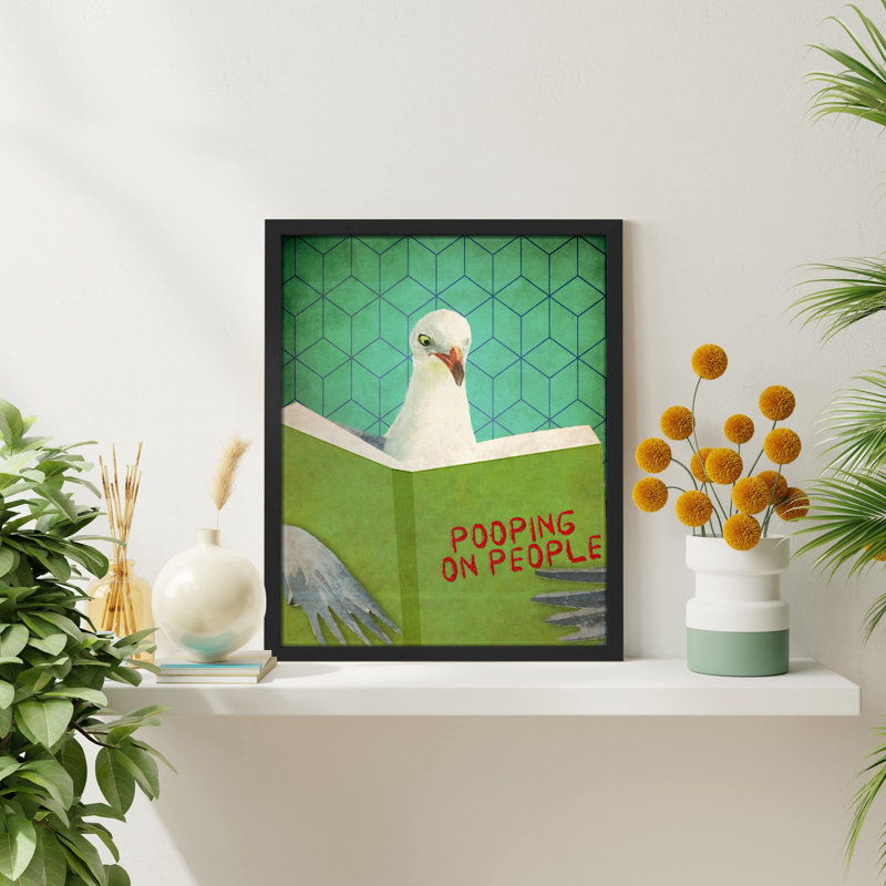 " Pooping On People Hilarious Funny Pigeon Studying On Pooping On People Meme Spoof ", Black, 14" H x 11" W