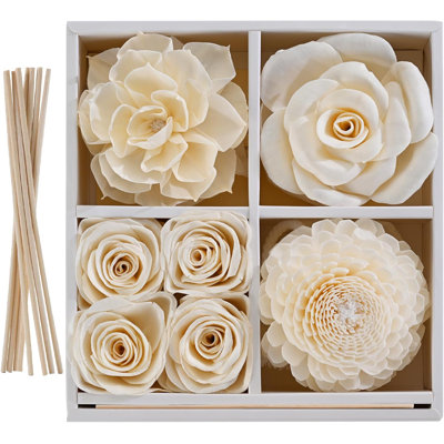 Sola Wood Flower Reed Diffuser Sticks Set, Natural Rattan & Cotton Rope Fragrance Diffusers for Home Decor