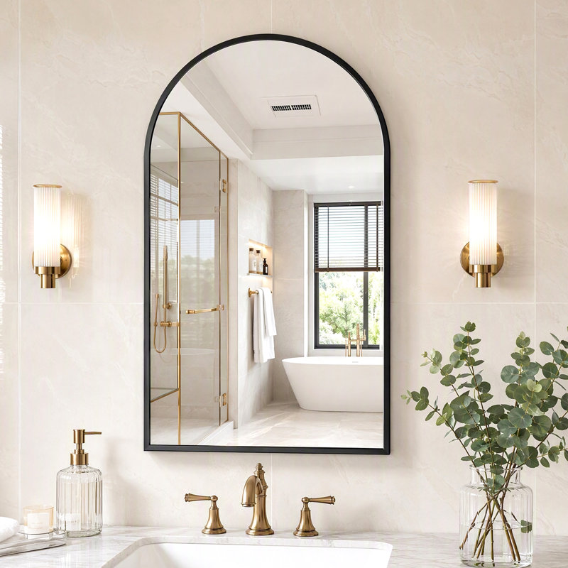 Miroir mural de salle de bain 51 x 76 cm avec cadre en métal, noir, 20 po x 30 po, Noir