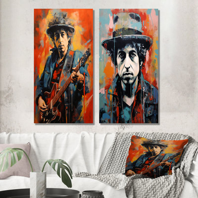 «Dylan In Denim Portrait - Abstract Popart», ensemble de 2 reproductions d'art sur toile