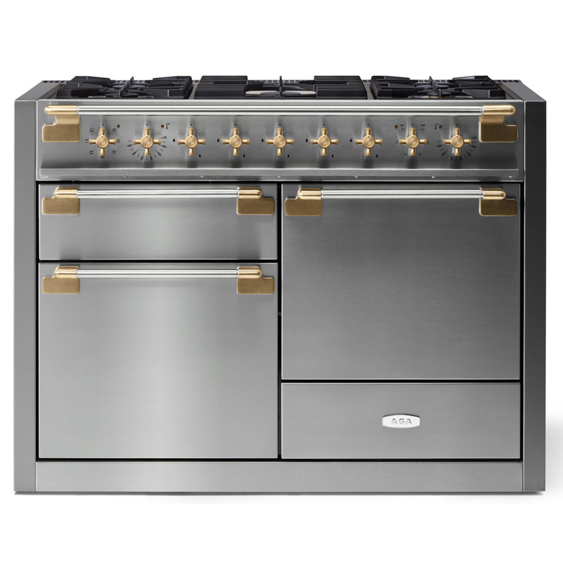 AGA Elise 48"W. 6 Cu.Ft. Freestanding Induction Convection Range with Antique Brass Trim, Dual Fuel