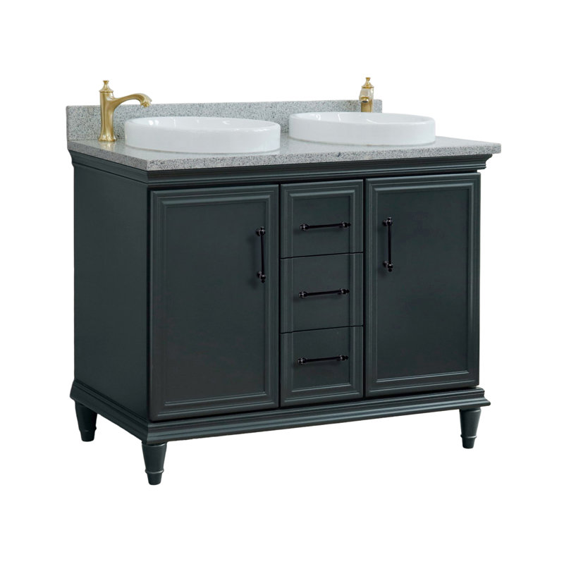 Meuble-lavabo double 49 po et lavabo rond, Gris