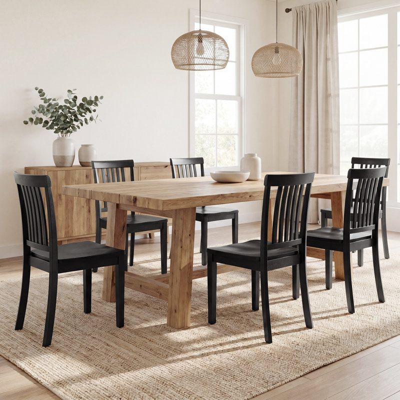 Slatted Back Dining Chair Solid Wood Side Chair, Black