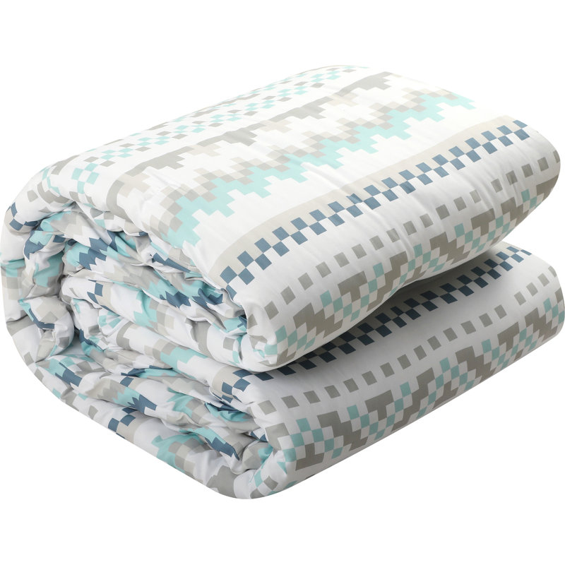 King Blue Geometric Microfiber Comforter Set