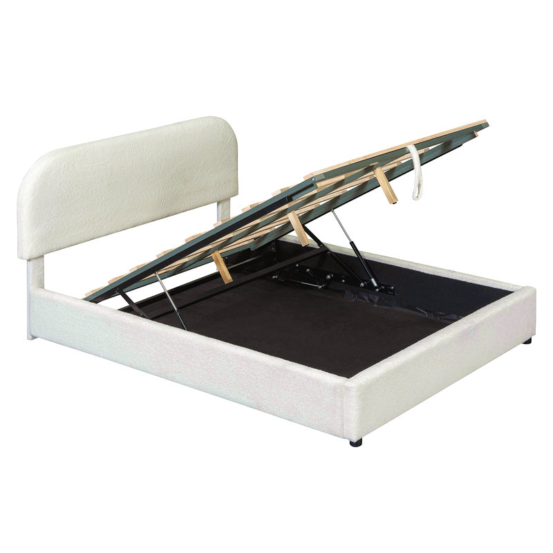 Lit plateforme tapissier double avec système de rangement hydraulique Teddy, Lit double