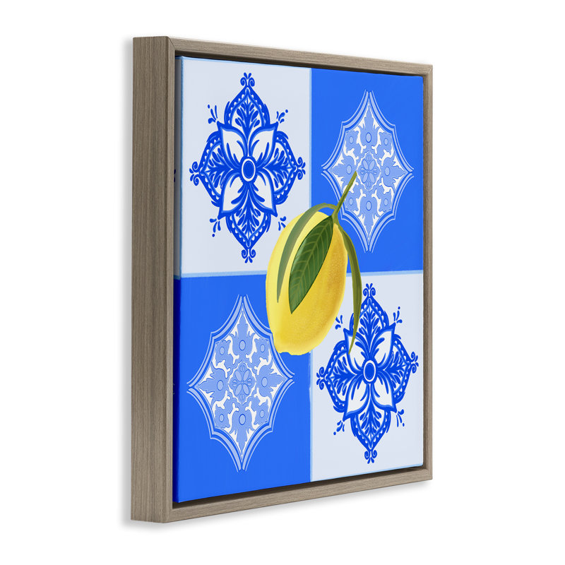Cadre flottant citron sur carreaux géométriques, design par Ashley Singleton, H 18 po x l 18 po