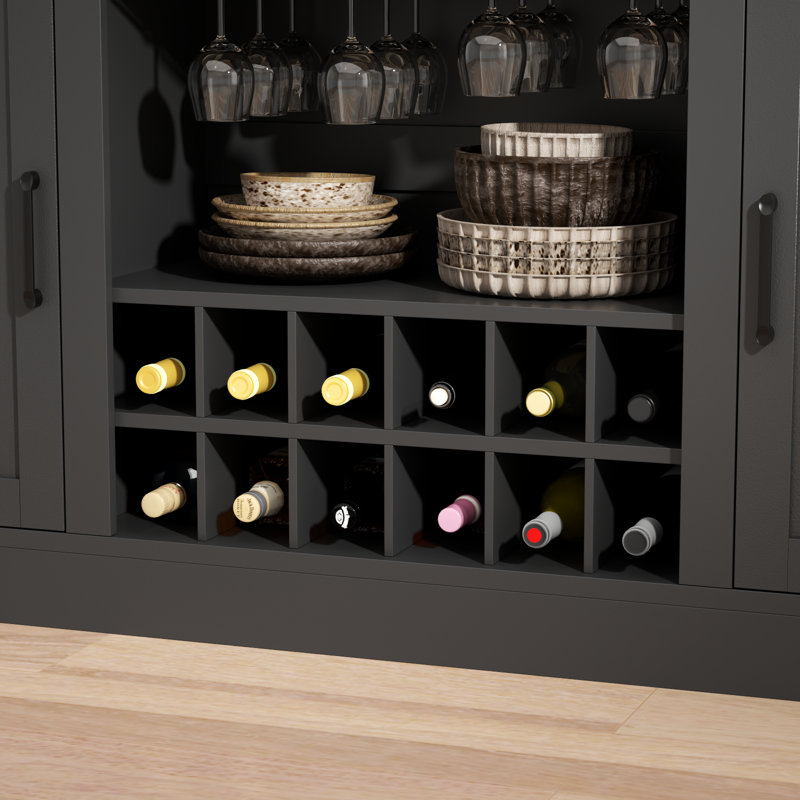 Armoire de bar avec DEL et 3 tiroirs, bar à boissons avec porte pour pub, Noir