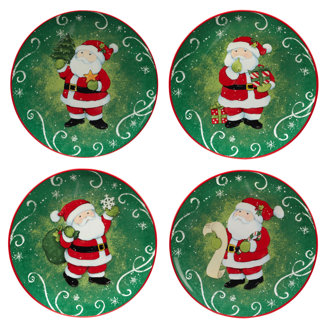 Certified International Holiday Magic Santa Set Of 4 Dessert Plate Certified International