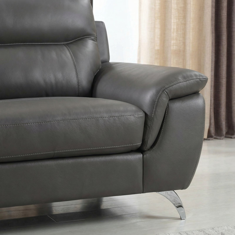 Chicago Genuine Leather Sofa, Dark Grey 79", Gray Genuine Leather