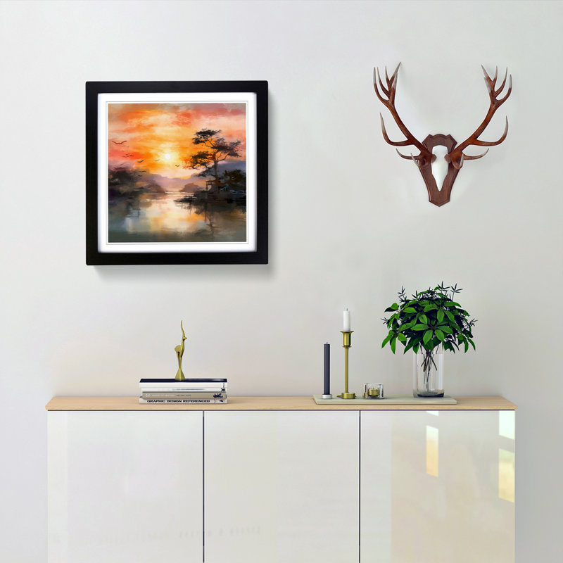 Japanese Sunset Impressionism No.2 - Framed Print, Black