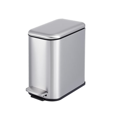 Poubelle à fermeture en douceur - Poubelle en acier inoxydable de 5 L (1,3 gallon) avec seau intérieur amovible, pédale robuste et poignée de transport pour la cuisine, la salle de bain et le bureau - Noir