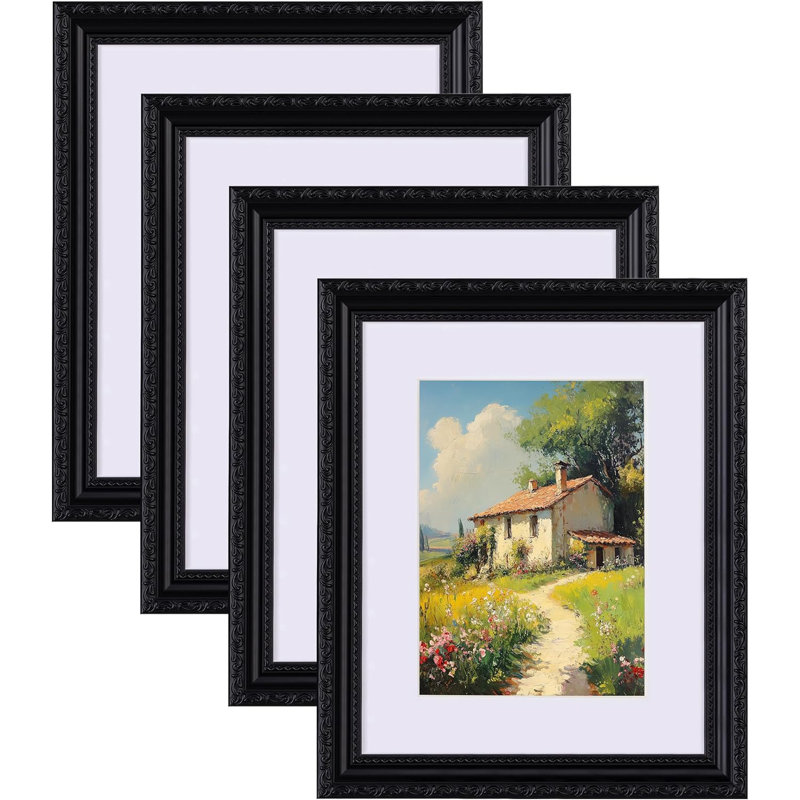 Set Of 4 Vintage Black 8x10 Picture Frames With Glass