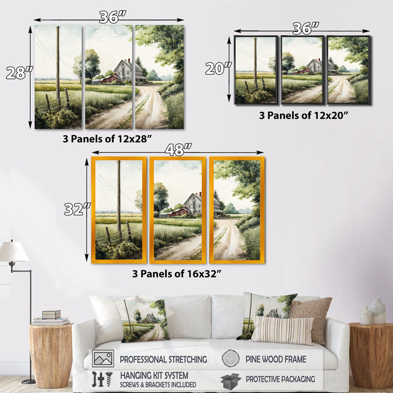 «Beautiful Barn In Spring V», ensemble d'art mural sur toile, H 28 po x l 36 po x P 1 po, Toile tendue