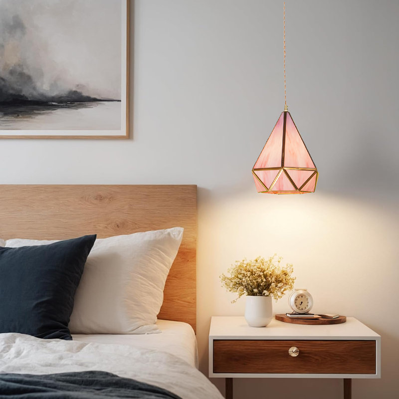 1 -Light Single Retro Pink Glass Pendant