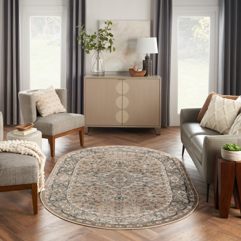 Jurado Oriental Beige/Gray Area Rug, Oval 5' x 8'
