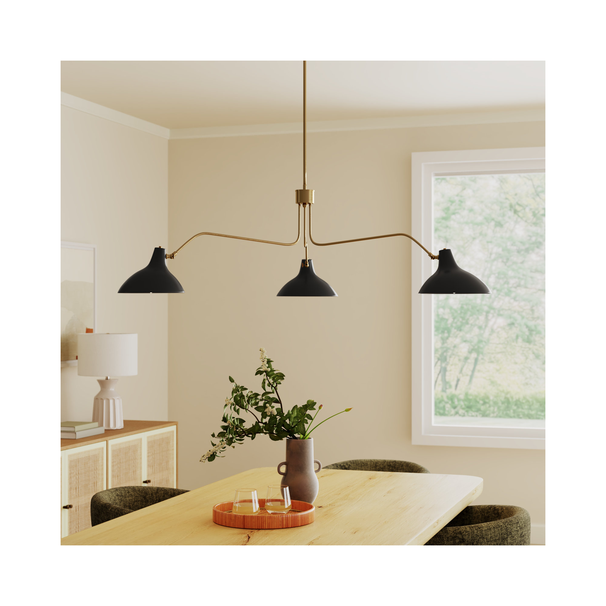 Elyse 3 - Light Metal Dimmable Spider Chandelier, Natural Brass, Black