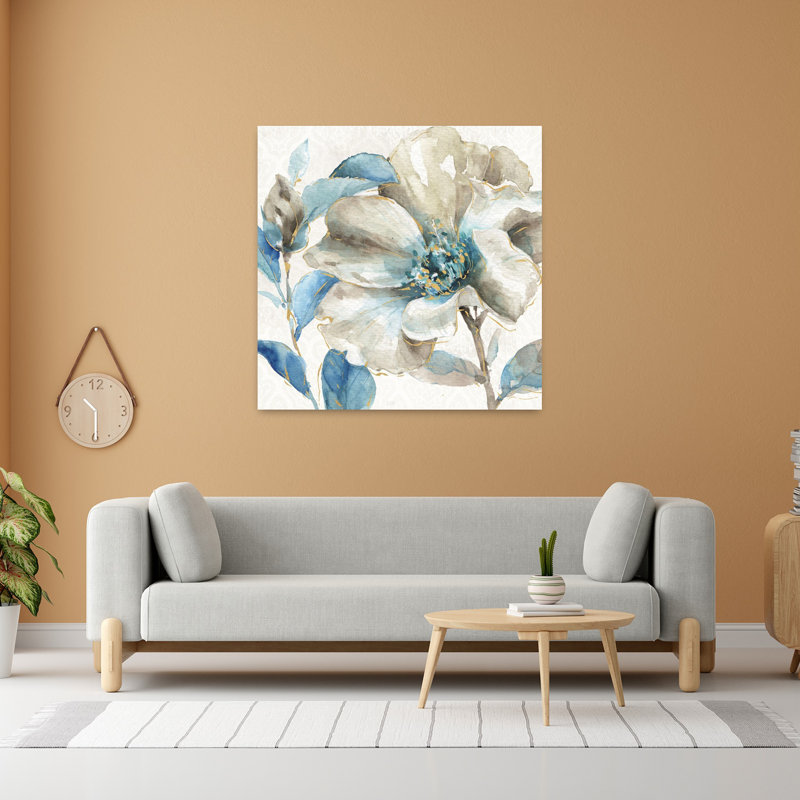 Indigold contemporain iv avec art floral bleu, H 48 po x l 48 po