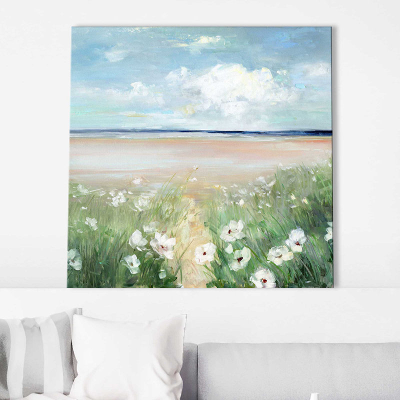 «Ocean Wildflowers» par Sally Swatland - Peinture, Toile tendue, H 18 po x l 18 po x P 1 po