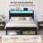 Bed Frame With Charging Station, Storage Headboard And Led Lights, Platform Bed With Metal Slats-524885026-521136083