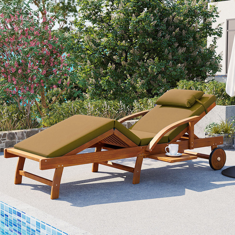 77.5 '' Long Reclining Chaise With Cushions, Olive