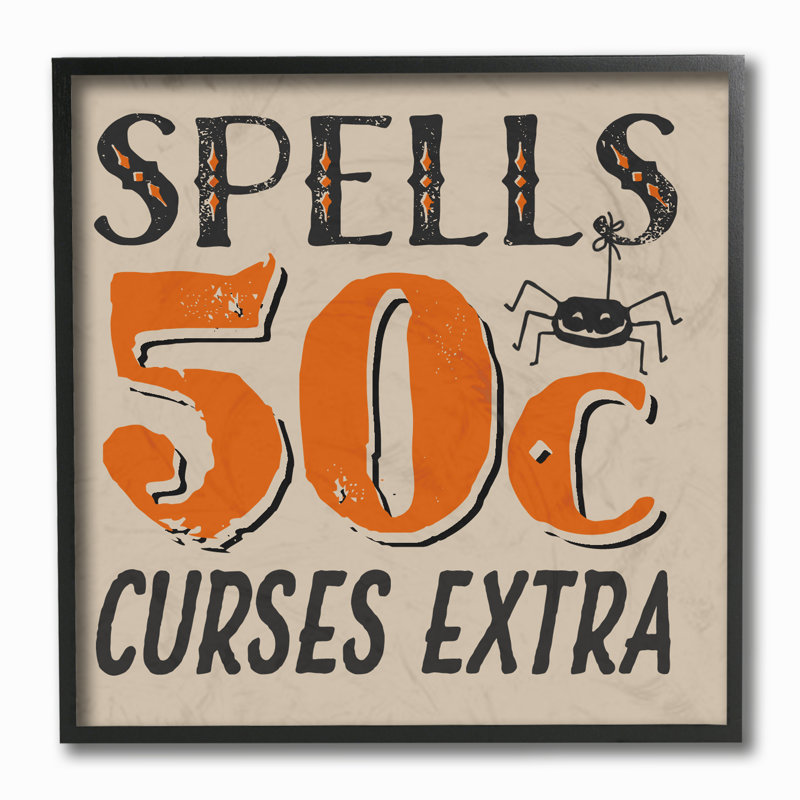 «Spells for Sale Curses Extra Spider Typographie», impression, H 12 po x l 12 po x P 0,5 po, Giclée encadrée noir minuit