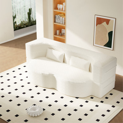 Matelas simple pliant de 15 po pour le salon, canapé de sol moderne avec 2 coussins, canapé-lit convertible en velours côtelé rembourré de mousse, lit d'invité, salle de jeux, aucun assemblage requis, beige / blanc