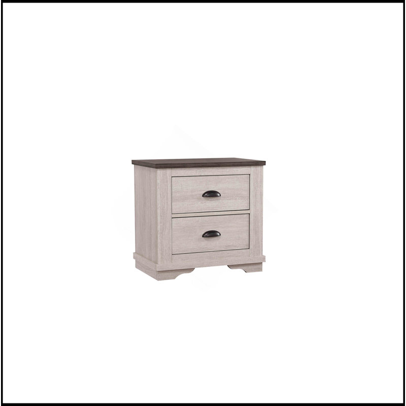 Table de chevet contemporaine à 2 tiroirs 1Pc, Blanc cassé/gris