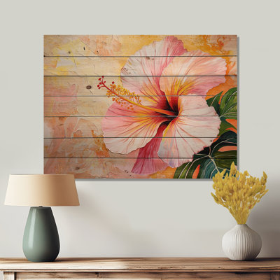 Hibiscus Sunset In Hawaii - Traditional Wood Wall Decor On Natural Pine Wood