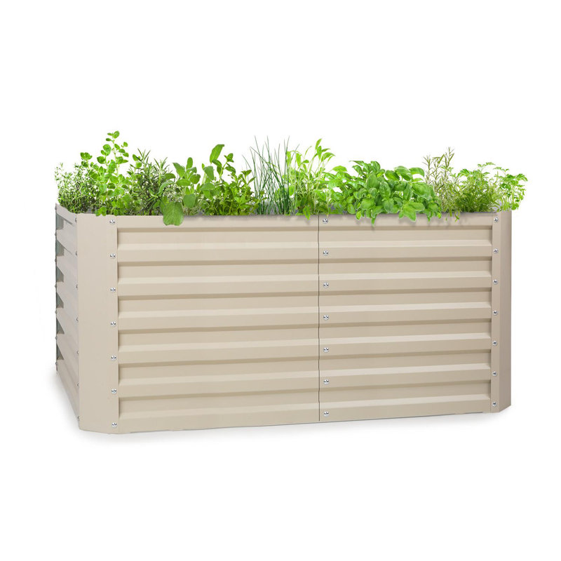Metal Raised Flower Bed, Beige, 60cm H x 100cm W x 100cm D