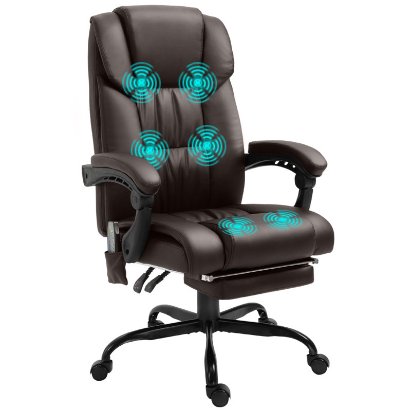 Vinsetto 6-Point Massage Office Chair with Adjustable Height Footrest Black, Brown