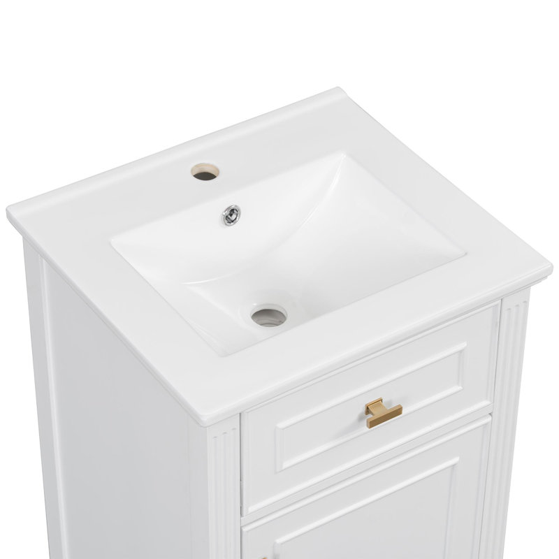 Meuble-lavabo autoportant moderne et compact, Blanc, Doré