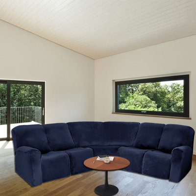Elastic Box Cushion Corner Sofa Slipcover(5-Seater)