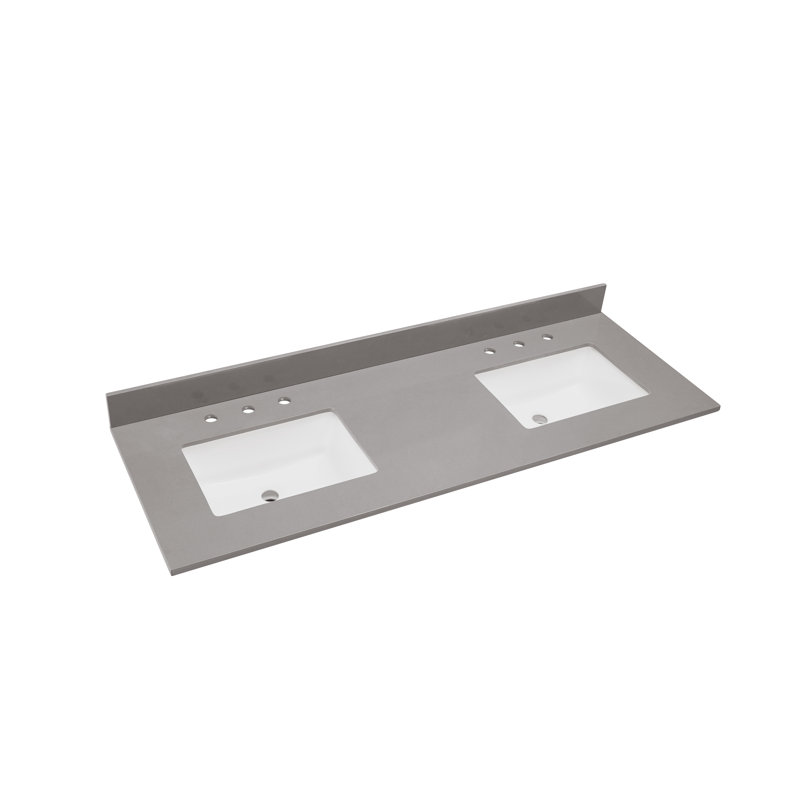 Concrete Gray Composite Double Vanity Top with White Sinks