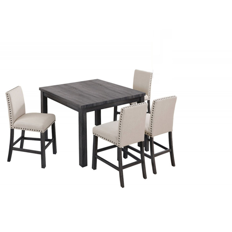 Ensemble de 2 chaises de comptoir rembourrées, garniture cloutée, pieds de cuisine gris antique