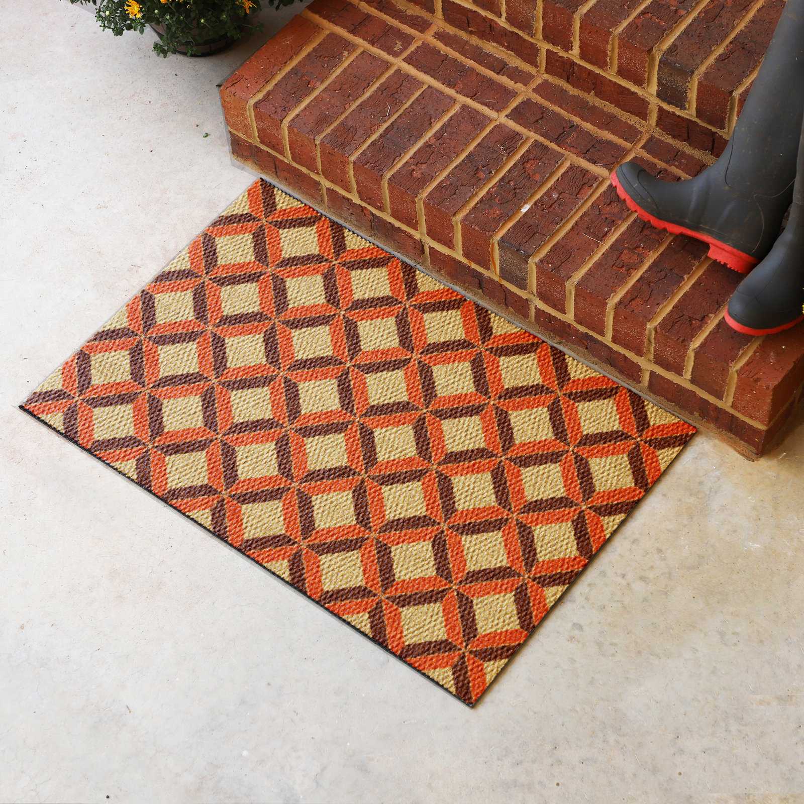 Neighburly Non-Slip Geometric Doormat, Orange