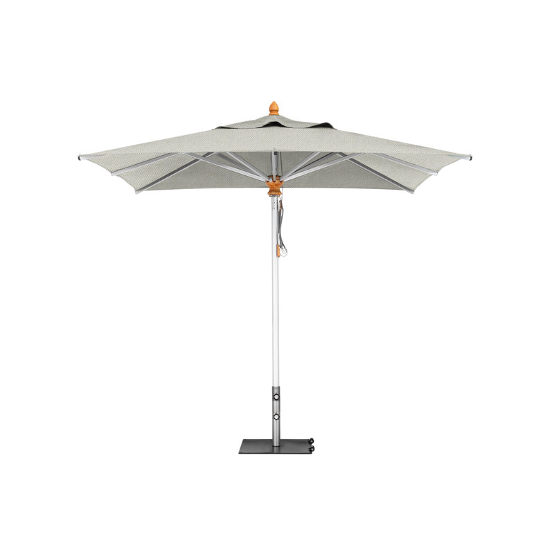 Bravura Square Market Umbrella, Square Metal w/ wheels+2.25" Stainless Steel Tube, Silver Gray, 11'5"