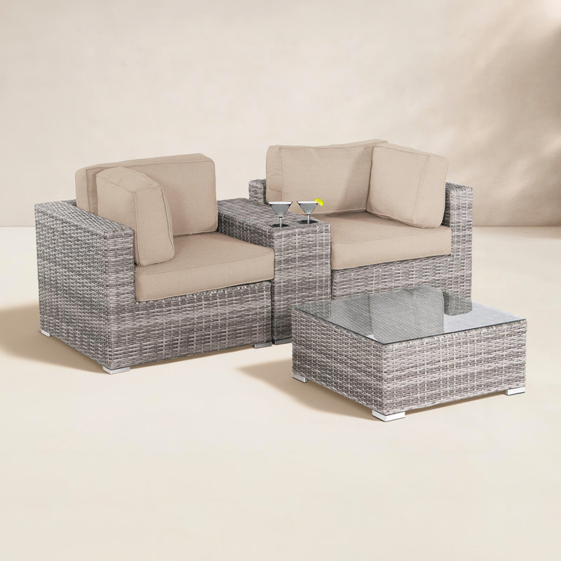 Tonioni Wicker Fully Assembled 2 - Person Seating Group with Cushions, Sunbrella Beige