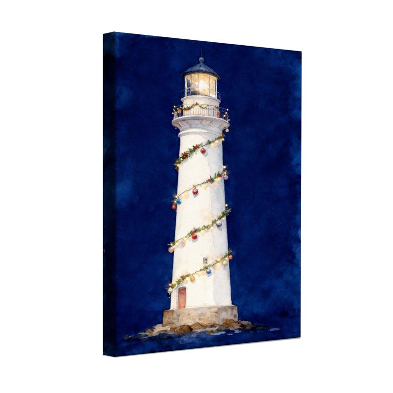 Phare de Noël décoré de guirlandes et de lumières de Noël, H 36 po x l 24 po